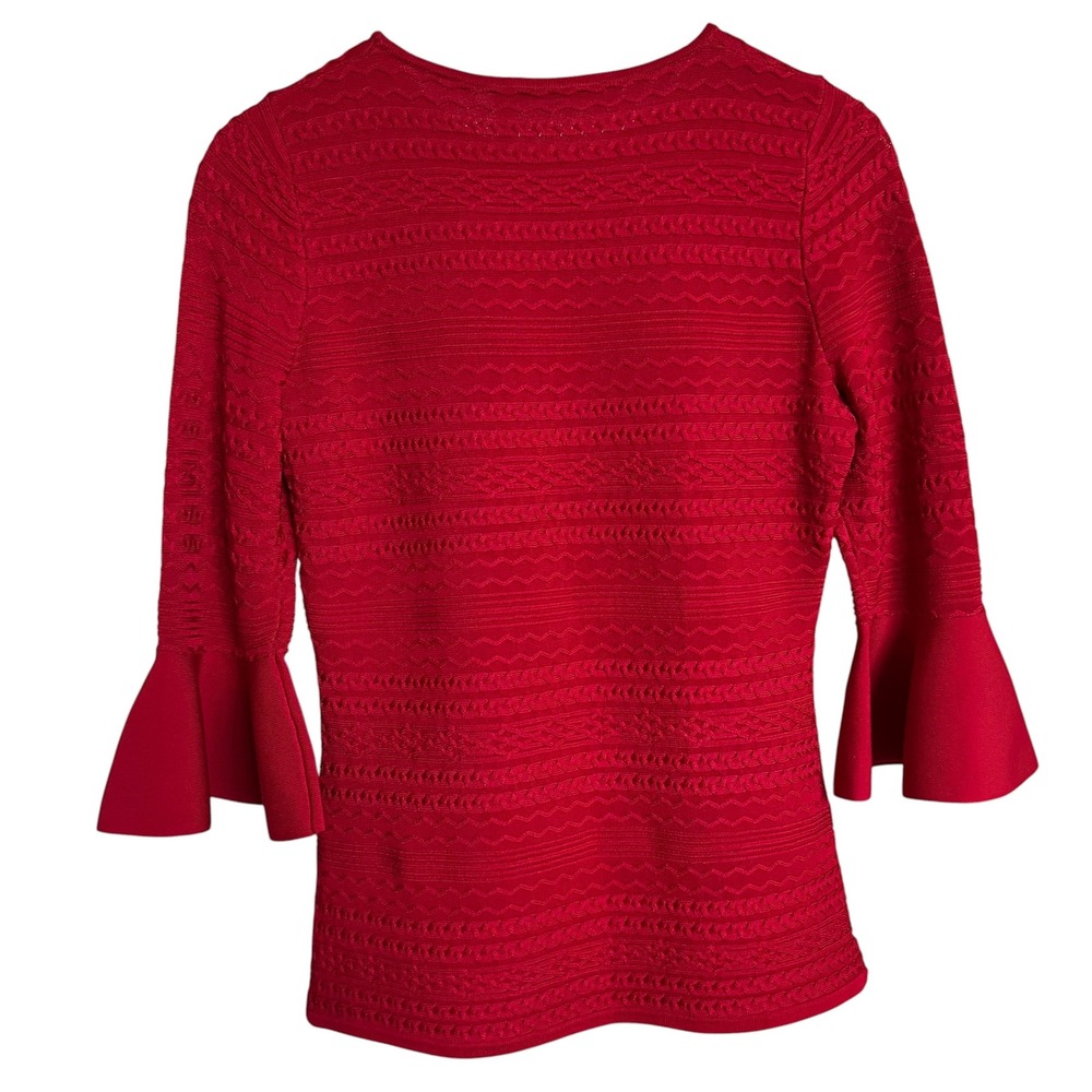 Carolina Herrera Red Cable Knit 3/4 Bell Sleeve Sweater Blouse M Elegant Holiday - Picture 2 of 11